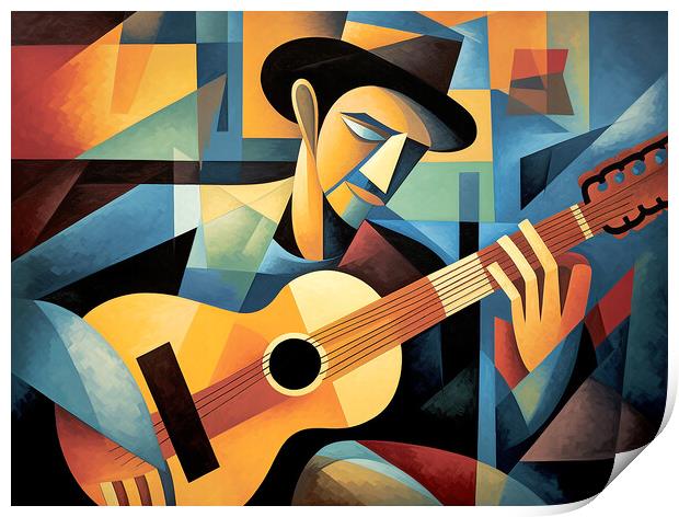 Spanish Guitar Player Cubism Print by Steve Smith