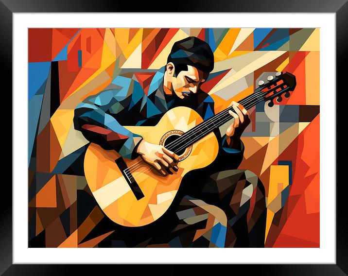 Spanish Guitar Player Cubism Framed Mounted Print by Steve Smith