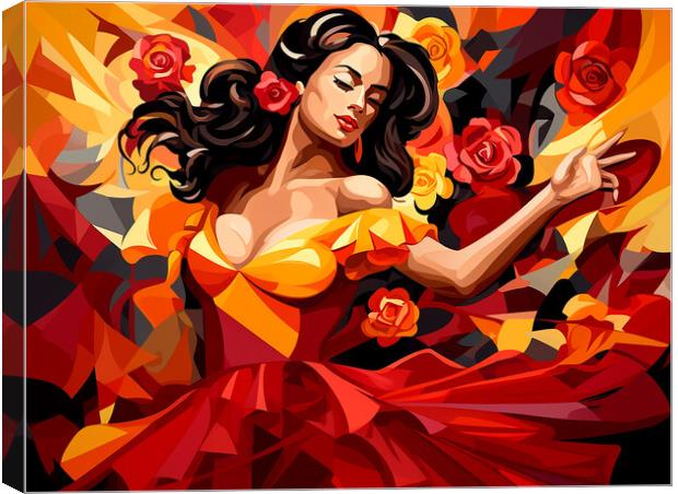 Spanish Flamenco Dancer Cubism Canvas Print by Steve Smith
