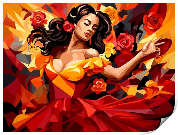 Spanish Flamenco Dancer Cubism Print by Steve Smith