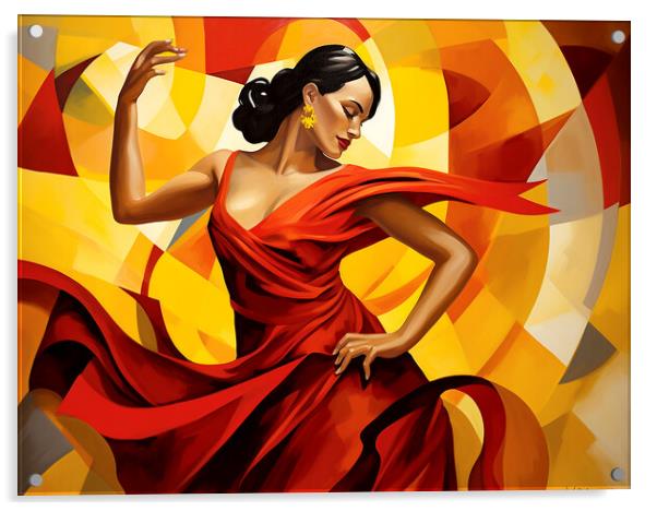 Spanish Flamenco Dancer Cubism Acrylic by Steve Smith