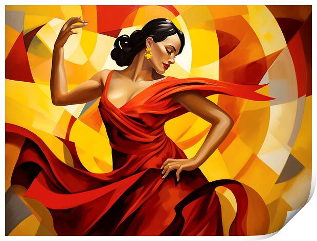 Spanish Flamenco Dancer Cubism Print by Steve Smith
