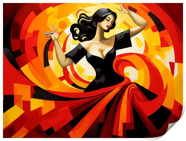 Spanish Flamenco Dancer Cubism Print by Steve Smith