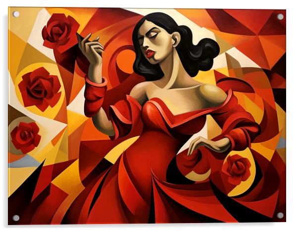Spanish Flamenco Dancer Cubism Acrylic by Steve Smith