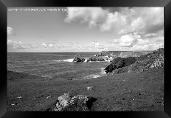 South West Coast Path Around Kynance Cove (mono) Framed Print by Derek Daniel