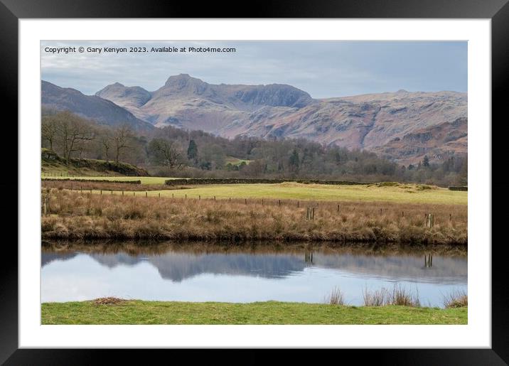 Reflections Langdale pikes  Framed Mounted Print by Gary Kenyon