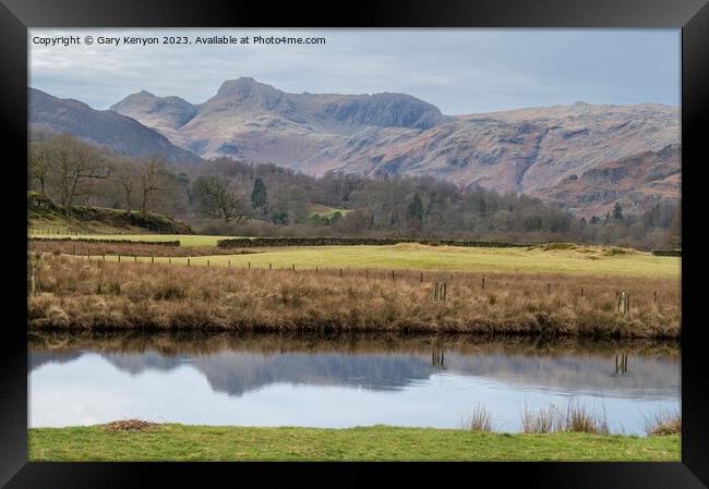 Reflections Langdale pikes  Framed Print by Gary Kenyon
