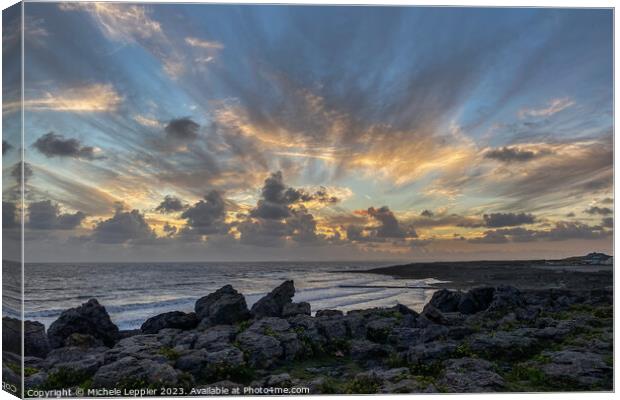 Porthcawl Sunset Over Rocks Canvas Print by Michele Leppier
