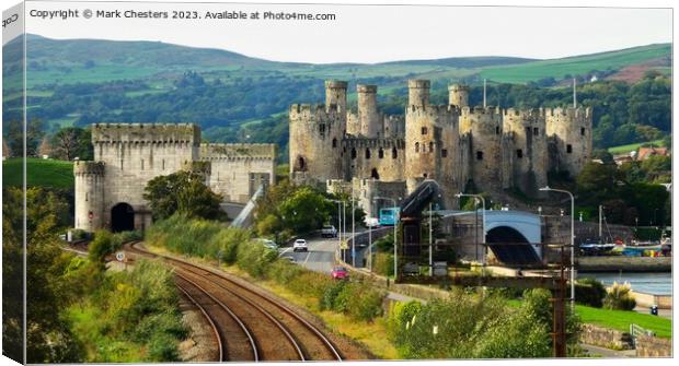 Conwy Castle and railway line  Canvas Print by Mark Chesters