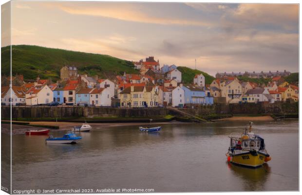 Staithes Waterfront and Beach Canvas Print by Janet Carmichael