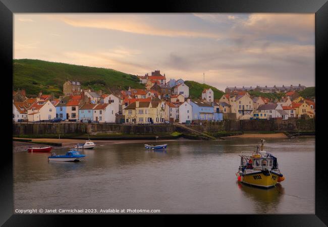 Staithes Waterfront and Beach Framed Print by Janet Carmichael