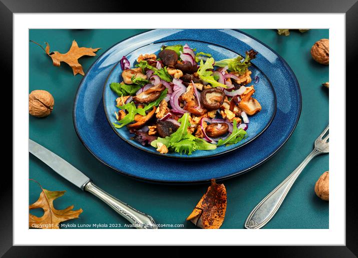 Dietetic mushroom salad with walnuts. Framed Mounted Print by Mykola Lunov Mykola