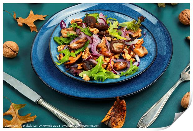 Dietetic mushroom salad with walnuts. Print by Mykola Lunov Mykola