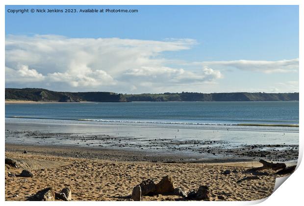 Gower Beach at Oxwich Bay in October  Print by Nick Jenkins