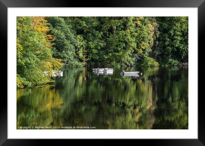 Boat Reflection Loch Fascall Reservoir Framed Mounted Print by Michael Birch
