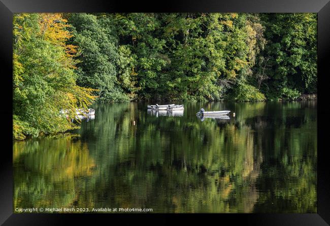 Boat Reflection Loch Fascall Reservoir Framed Print by Michael Birch