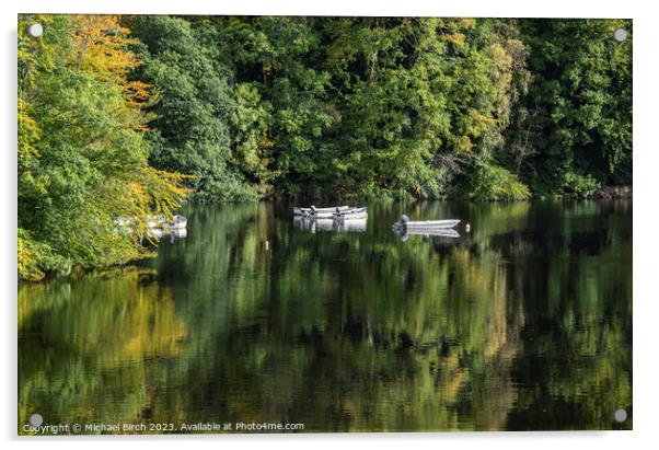 Boat Reflection Loch Fascall Reservoir Acrylic by Michael Birch