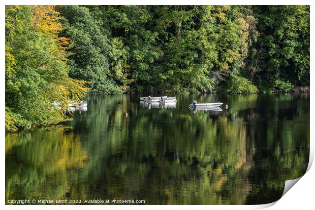Boat Reflection Loch Fascall Reservoir Print by Michael Birch