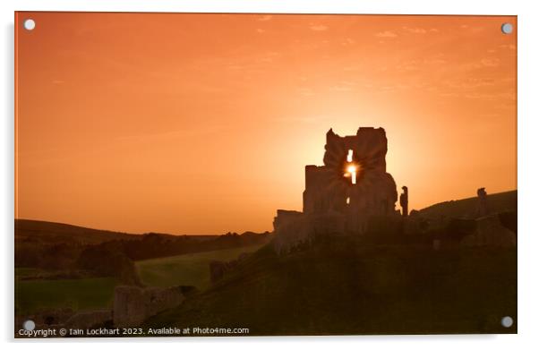 Corfe Castle silhouetted against the sunset Acrylic by Iain Lockhart