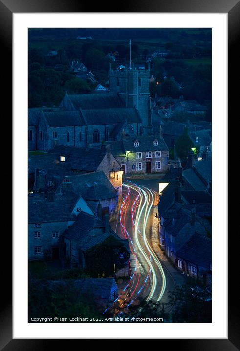 Street scene at Corfe in Dorset at night Framed Mounted Print by Iain Lockhart