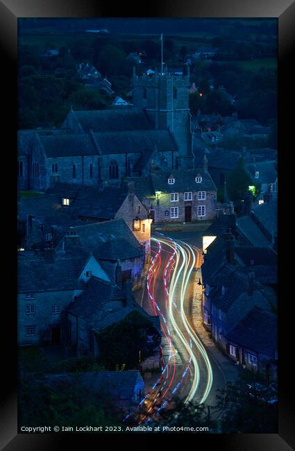 Street scene at Corfe in Dorset at night Framed Print by Iain Lockhart