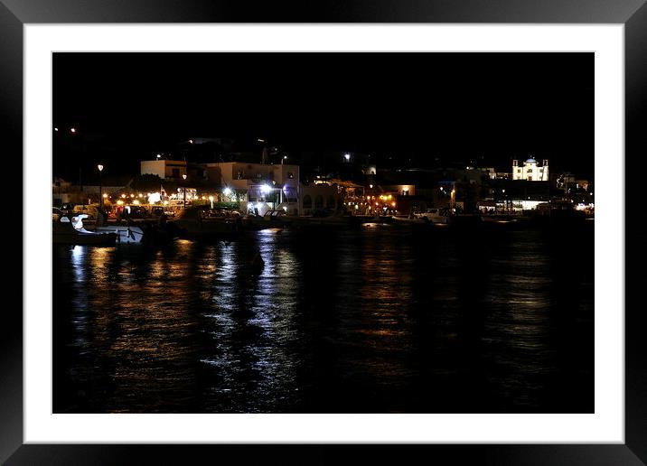 Lipsi harbour by night Framed Mounted Print by Paul Boizot