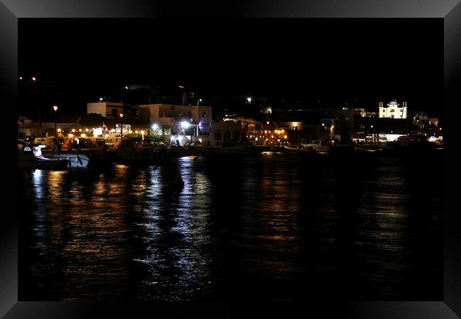 Lipsi harbour by night Framed Print by Paul Boizot