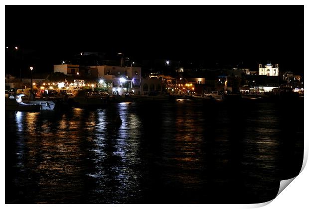 Lipsi harbour by night Print by Paul Boizot