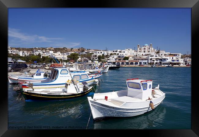 Boats at Lipsi harbour Framed Print by Paul Boizot