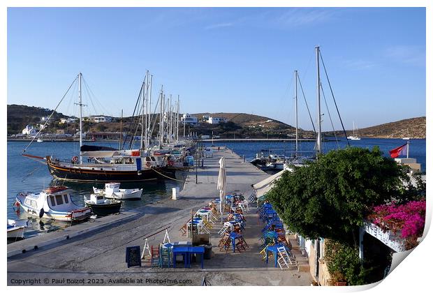 Lipsi morning boats and ouzerie Print by Paul Boizot