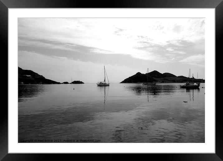 Sea reflects sky, Grikos, monochrome Framed Mounted Print by Paul Boizot