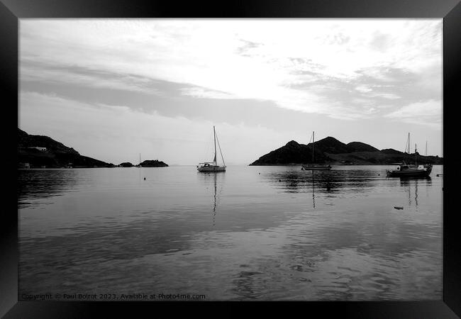 Sea reflects sky, Grikos, monochrome Framed Print by Paul Boizot