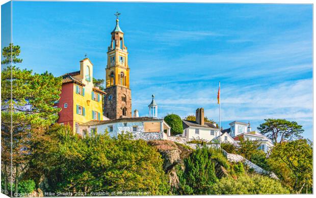 Portmeirion Clock Tower Canvas Print by Mike Shields