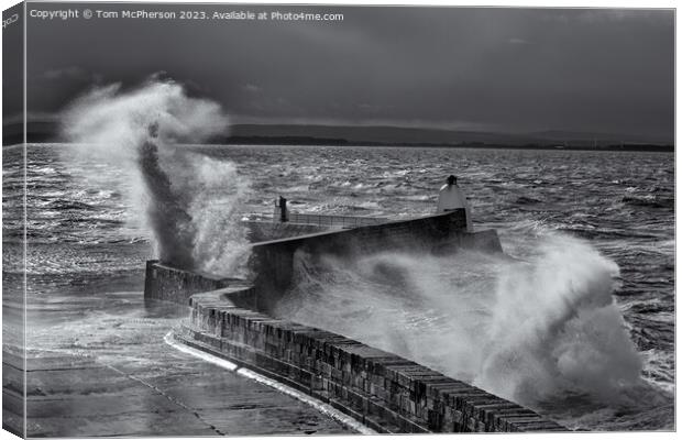 Waves at Burghead Pier Canvas Print by Tom McPherson