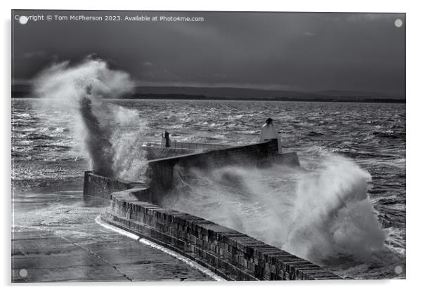 Waves at Burghead Pier Acrylic by Tom McPherson