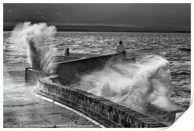 Black and white image of powerful Sea storm at Burghead Print by Tom McPherson