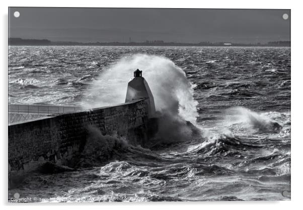 Burghead Pier Storm Acrylic by Tom McPherson