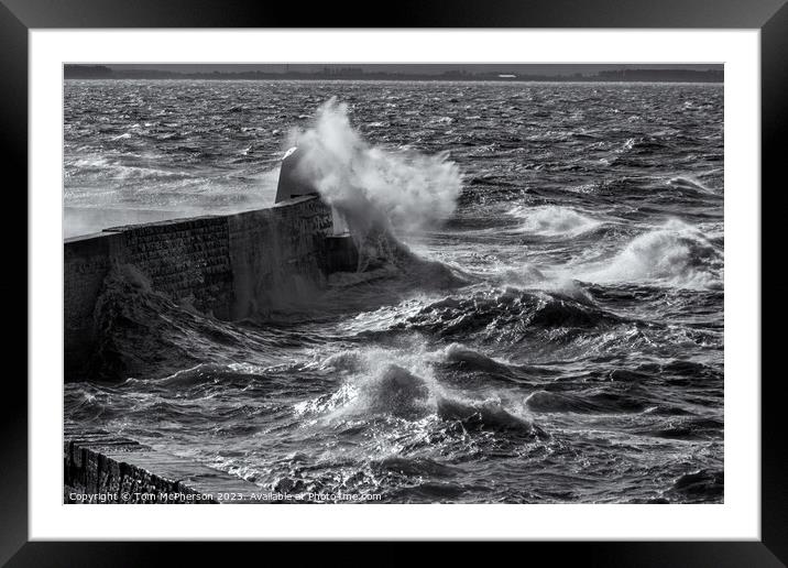 Sea Storm at Burghead Pier Framed Mounted Print by Tom McPherson