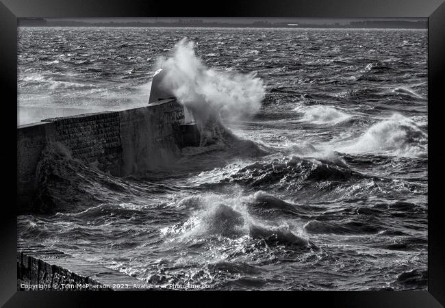 Sea Storm at Burghead Pier Framed Print by Tom McPherson