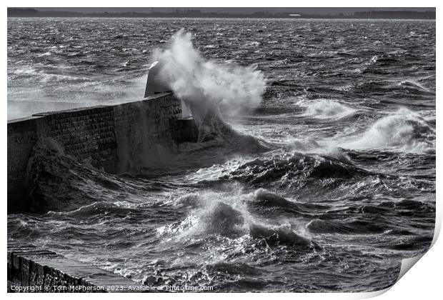 Sea Storm at Burghead Pier Print by Tom McPherson