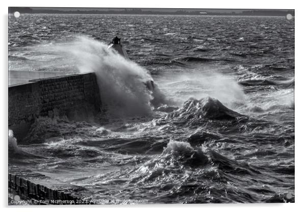 Burghead Pier takes a Battering Acrylic by Tom McPherson