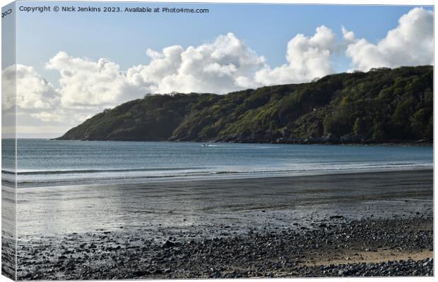 Seascape from the Waters Edge at Oxwich Bay Gower  Canvas Print by Nick Jenkins