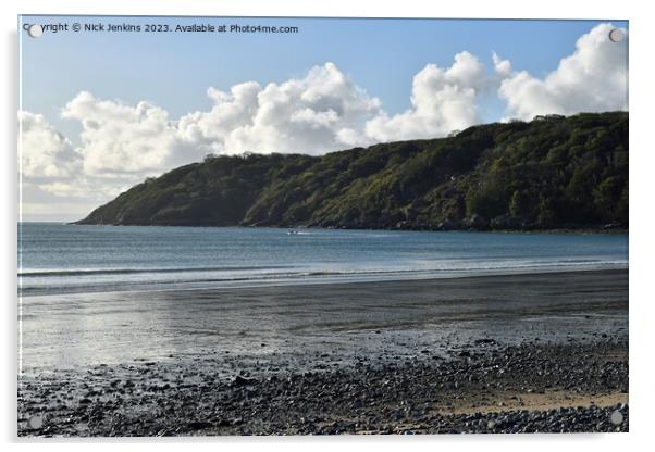 Seascape from the Waters Edge at Oxwich Bay Gower  Acrylic by Nick Jenkins