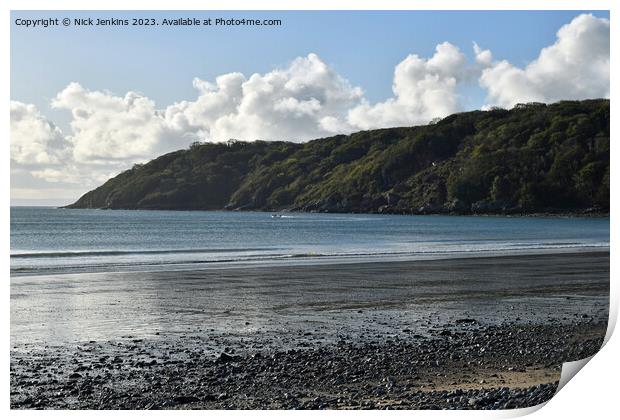 Seascape from the Waters Edge at Oxwich Bay Gower  Print by Nick Jenkins