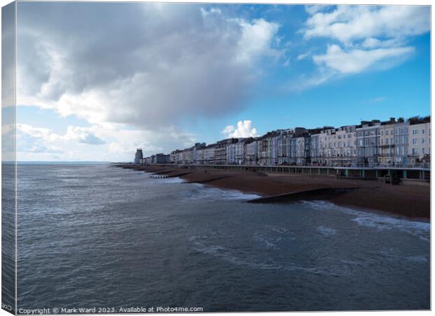 Hastings and St Leonards Seafront during October. Canvas Print by Mark Ward
