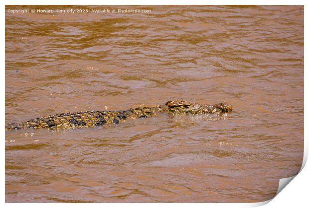 Nile Crocodile swimming in the Mara River Print by Howard Kennedy