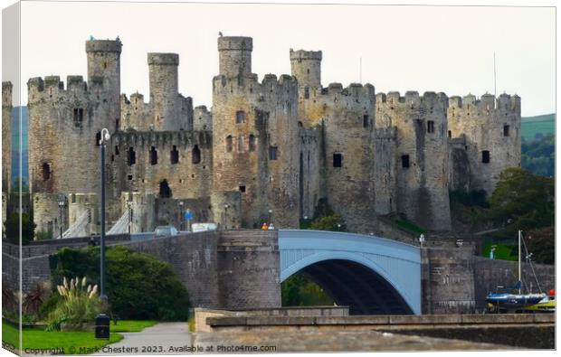Conwy castle and road bridge Canvas Print by Mark Chesters