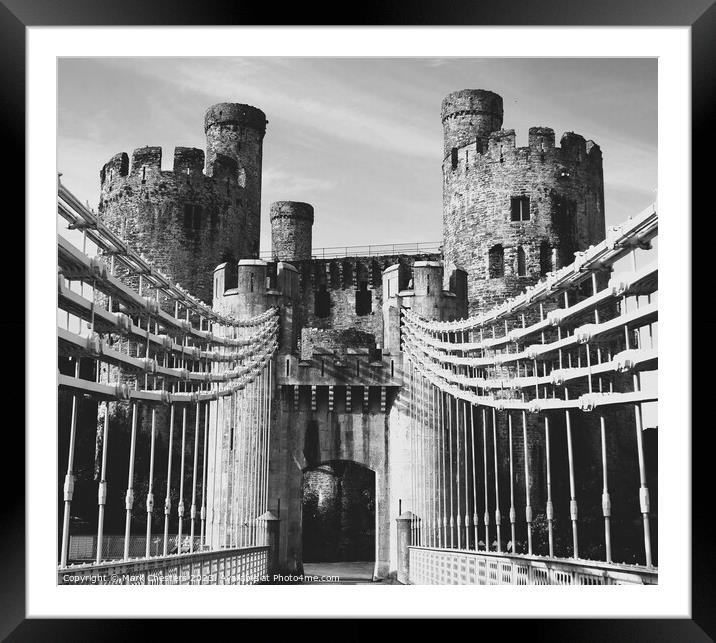 Conwy castle and toll bridge Black and White Framed Mounted Print by Mark Chesters