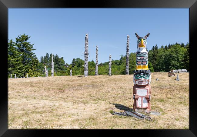 Ceremonial Totem Poles in the Namgis Burial Grounds in Alert Bay, British Columbia, Canada Framed Print by Dave Collins
