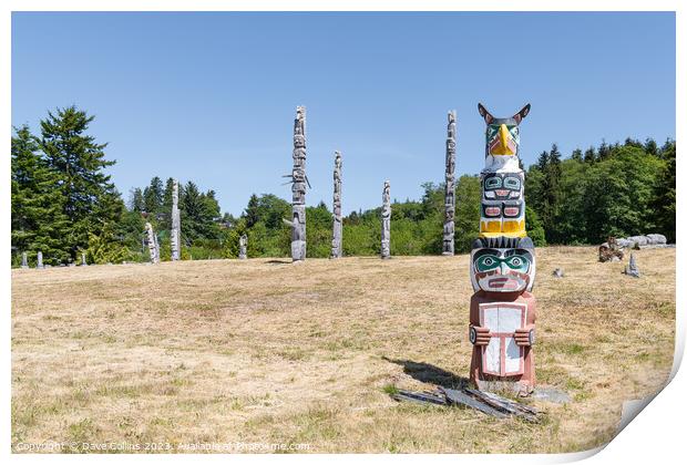 Ceremonial Totem Poles in the Namgis Burial Grounds in Alert Bay, British Columbia, Canada Print by Dave Collins